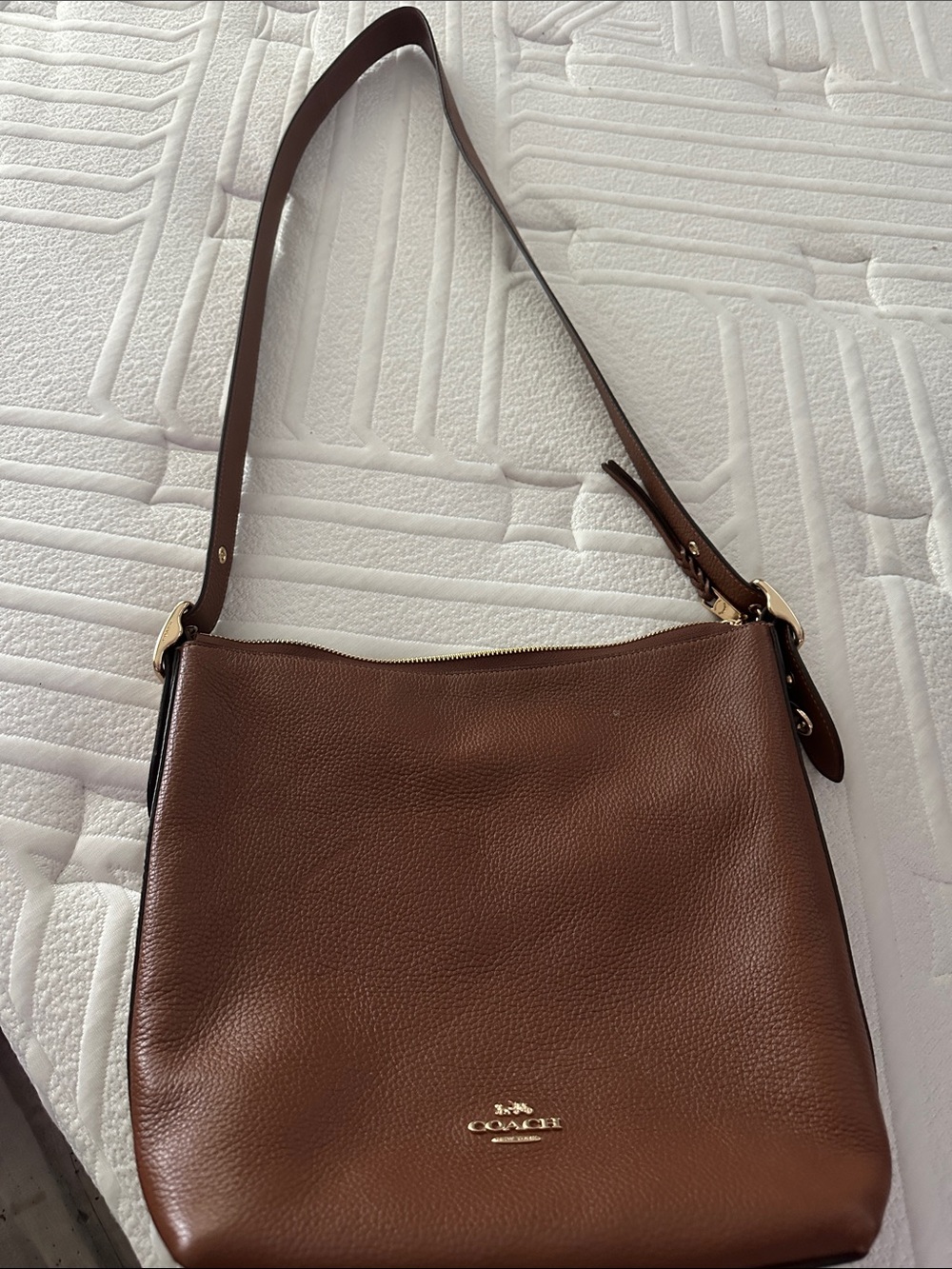 Coach Pebbled Brown Leather Hobo Bag with Gold Logo